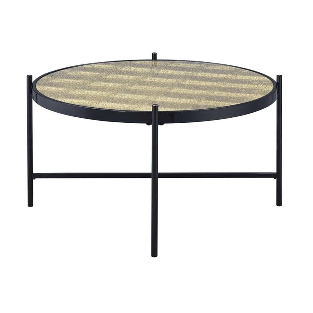 Acme Taggert Round Glass Top Coffee Table in Black and Gold