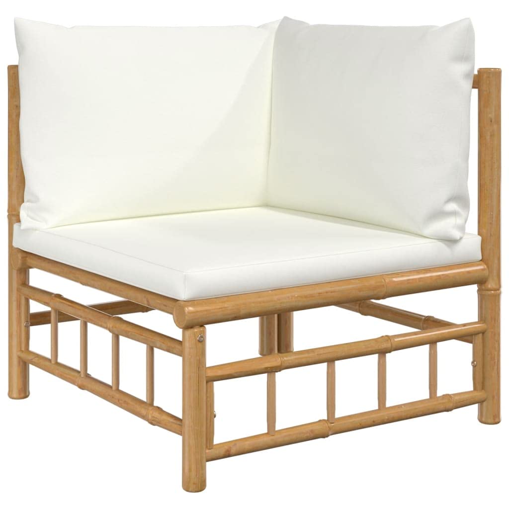 vidaXL 10 Piece Patio Lounge Set with Cream White Cushions Bamboo