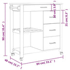 vidaXL Solid Pine Wood Kitchen Trolley - Rolling Cart with Drawers, Shelves and Wheels - White/Honey Wax Finish - 33.1x15.7x35.4 inch