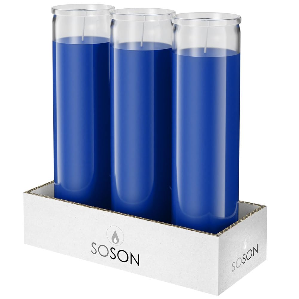 Simply Soson 2x8 inch Blue Devotional Candles in Glass Jar - 3 Pack - 90 Hours - Prayer Candle - Tall Pillar Candles for Religio