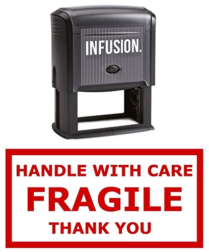 Infusion Ecommerce Self-Inking Box Stamps, Handle With Care - Fragile (Red)