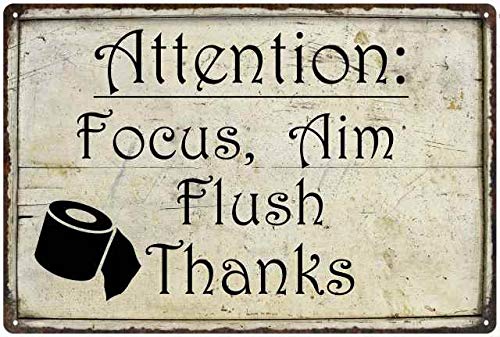 Attention: Focus, Aim Flush Funny Bathroom Signs Toilet Signs Restroom Decor Wall Decorations Art Plaque Rustic Mens Small Cute 
