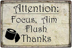 Attention: Focus, Aim Flush Funny Bathroom Signs Toilet Signs Restroom Decor Wall Decorations Art Plaque Rustic Mens Small Cute 