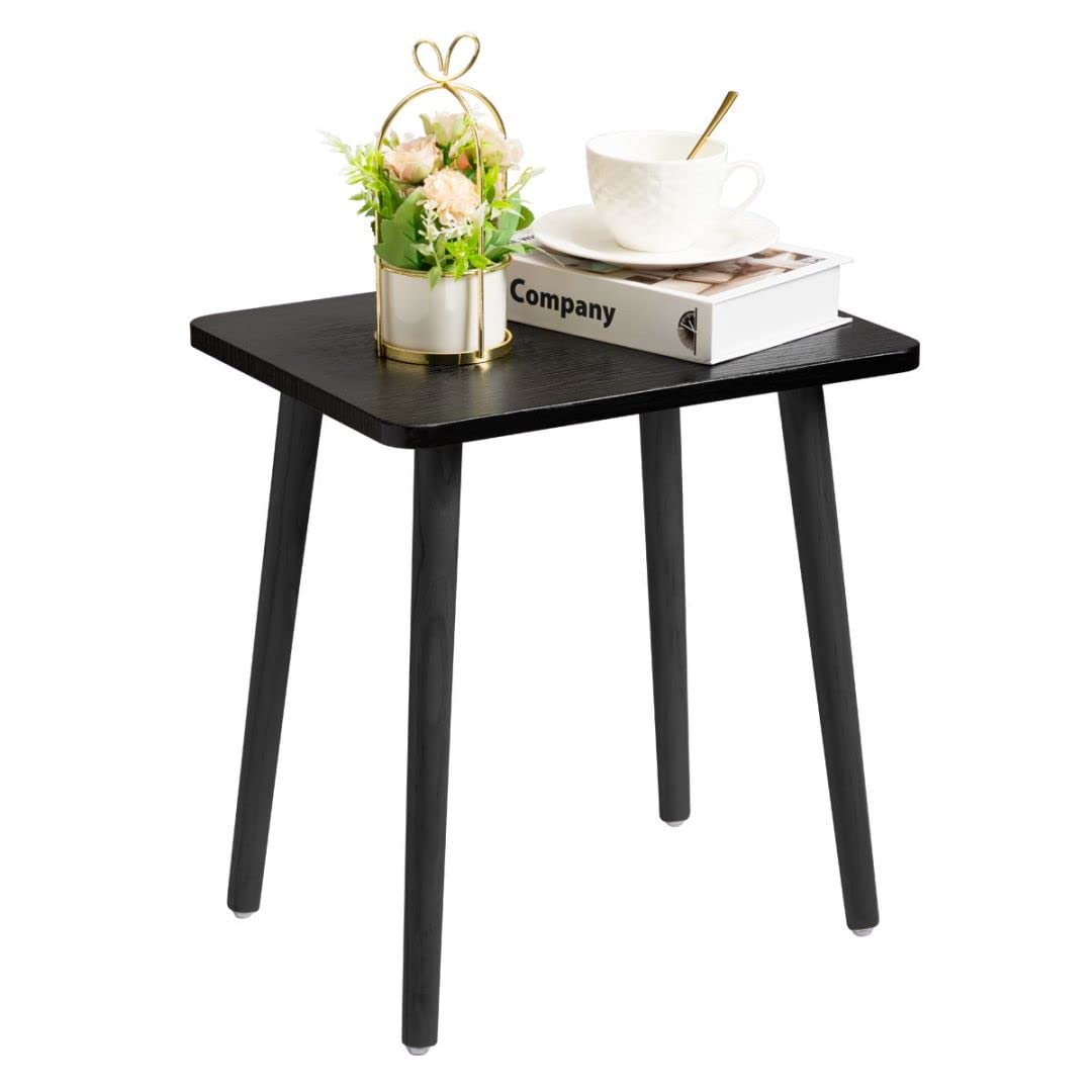 Foraofur Black Side/End Table, Modern, Minimalist Wooden Small Accent Table With Natural Legs For Living Room, Bedroom, Balcony And Office, Home Decor
