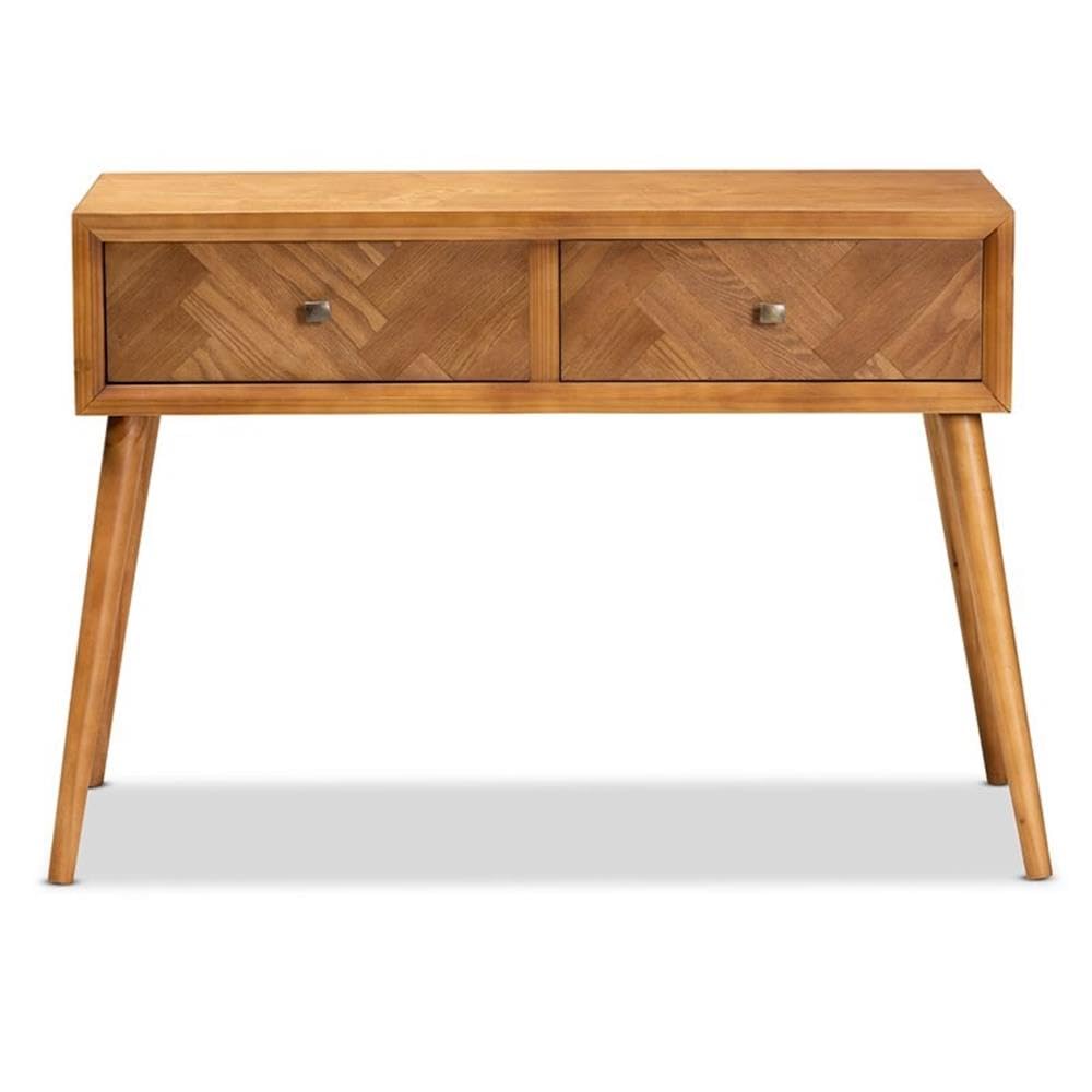 Baxton Studio Mae Mid-Century Modern Natural Brown Finished Wood 2-Drawer Console Table Brown/Wood