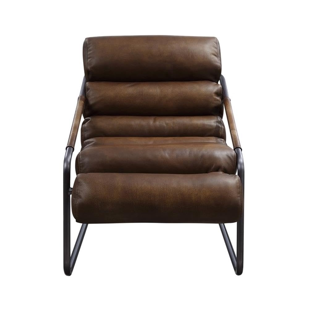 Acme Dolgren Leather Upholstered Accent Chair in Sahara and Matt Iron