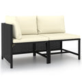 vidaXL Patio Sofa Set - 2 Piece Black Poly Rattan Set with Cream White Cushions - Weather Resistant Outdoor Furniture - Lightwei