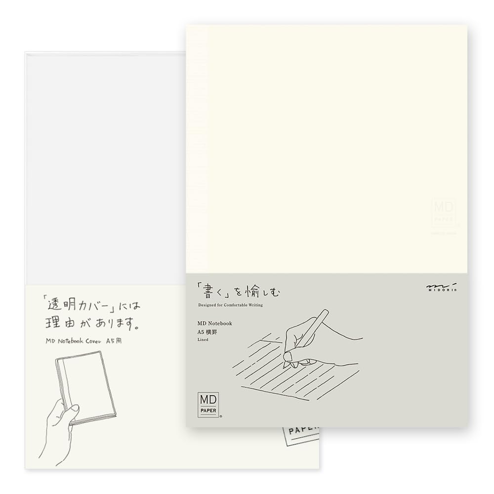 Designphil 15294006 Midori Notebook, Md Notebook, A5, Horizontal Ruled + Notebook Cover