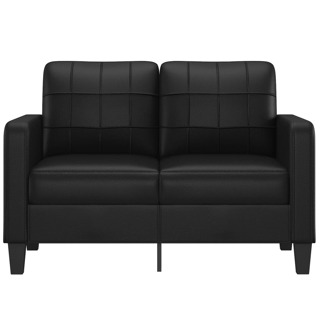 vidaXL 2-Seater Sofa - Black Faux Leather with Sturdy Metal Frame - Comfortable Seating with Wide Seats, Armrests, and Back Pillows - Sleek and Simple Design - Ideal for Living Room/Office