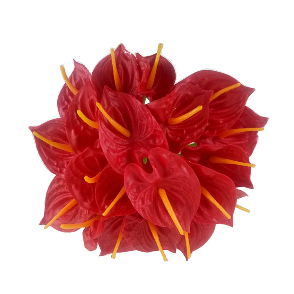 20Pcs Artificial Anthurium Flowers Real Touch Fake Flower For Home Decor Floral Arrangements Bouquets (Red)