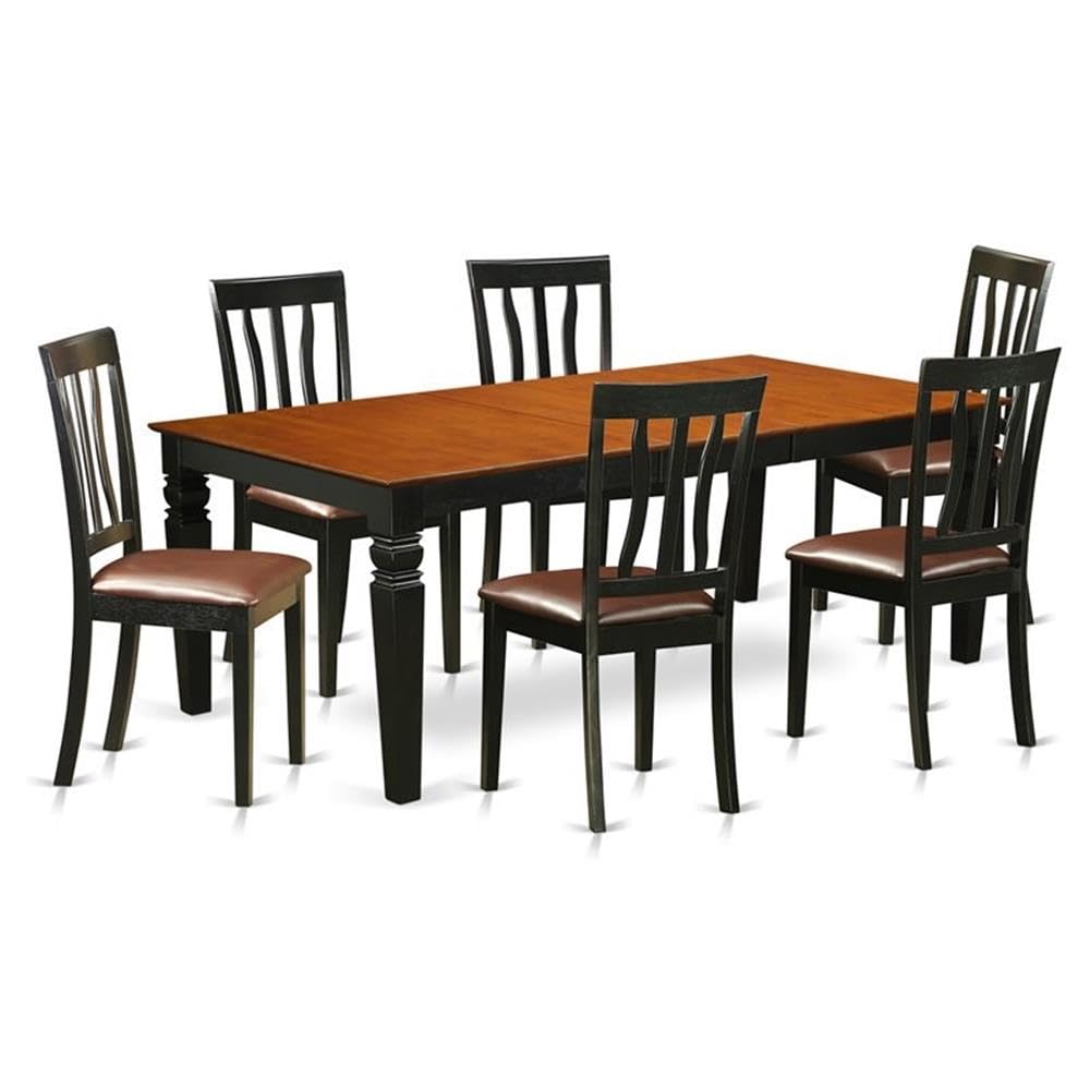 East West Furniture LGAN7-BCH-LC 7 Piece Dining Room Table Set Consist of a Rectangle Wooden Table with Butterfly Leaf and 6 Faux Leather Kitchen Dining Chairs, 42x84 Inch, Black & Cherry