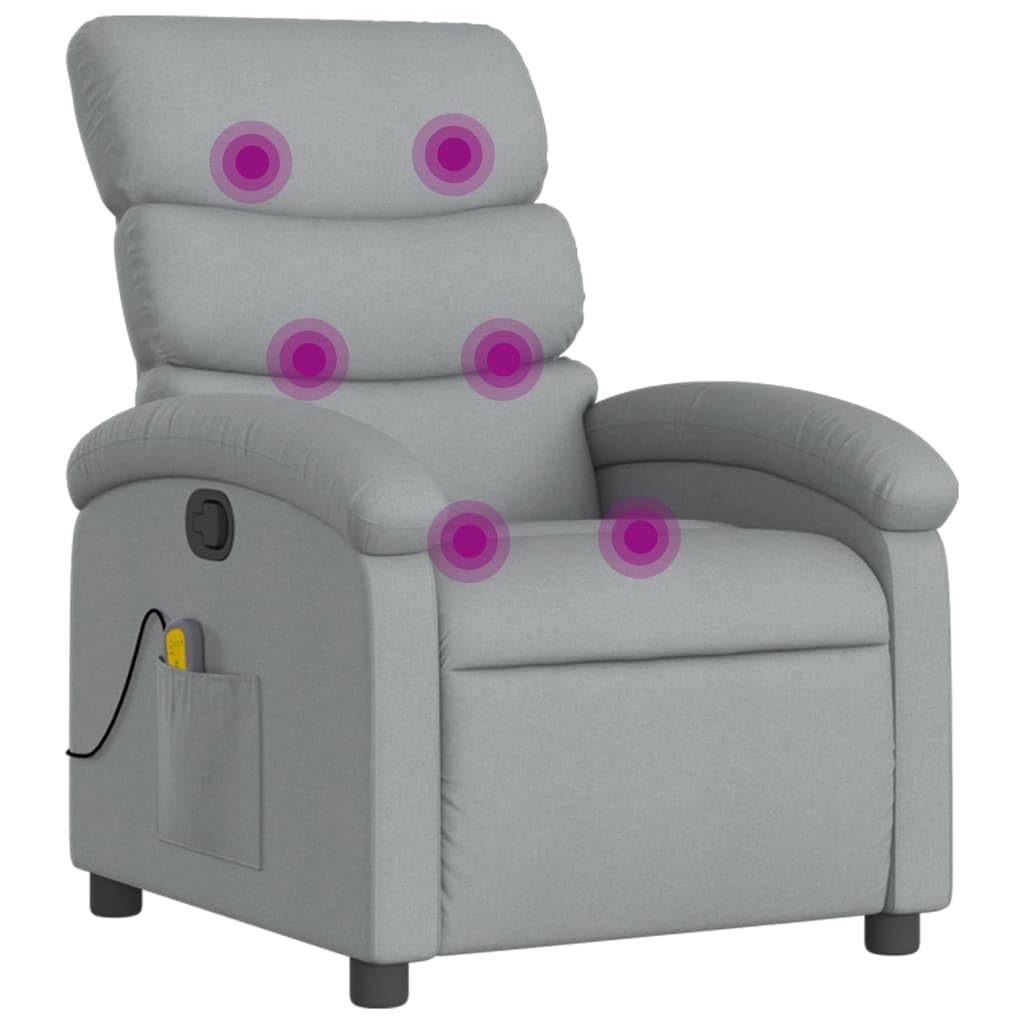 vidaXL Massage Recliner Chair - Manual Vibrating - Light Gray Fabric, Cozy Seat, Adjustable Backrest, Solid Wood & Metal Frame