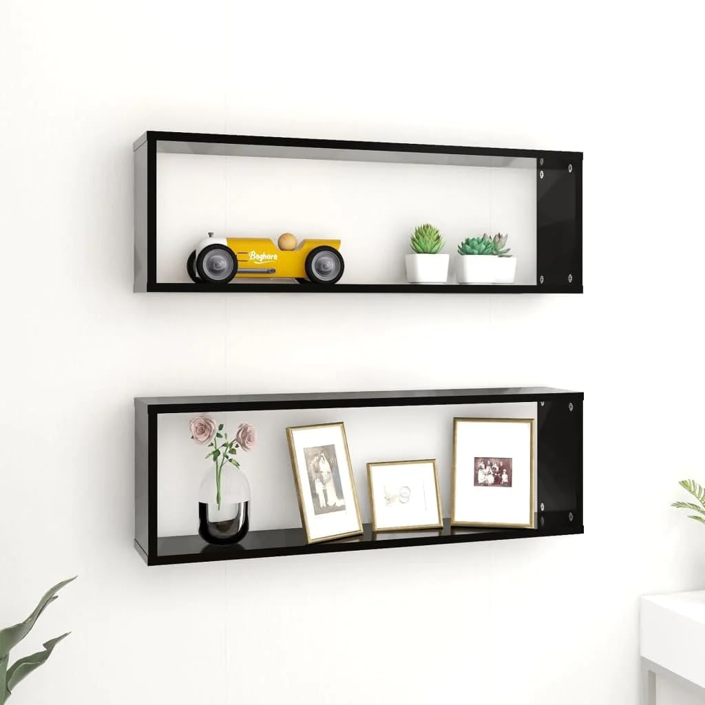 vidaXL Wall Shelves Cube 2 Pieces Black 80 x 15 x 26.5 cm in Particle Board