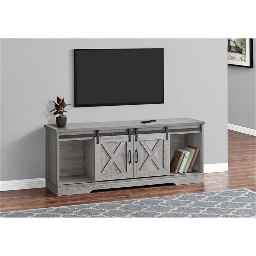 Monarch Specialties I 2747 Tv Stand, 60 Inch, Console, Media Entertainment Center, Storage Cabinet, Living Room, Bedroom, Laminate, Grey, Transitional
