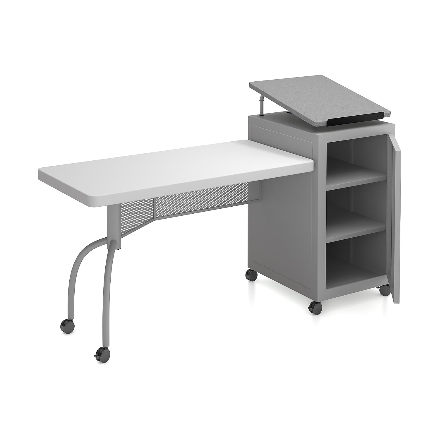Oklahoma Sound Edupod Series Adjustable 37-Inch -45-Inch H, Teacher'S Desk Lectern Combo, Grey Hammer Tone (Edpd)