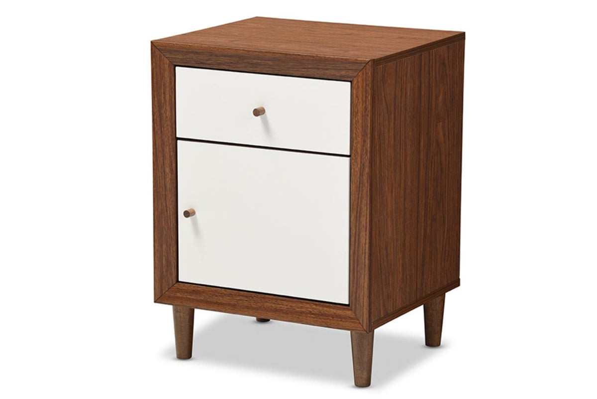 Baxton Studio Harlow Nightstand, Medium, White and Walnut