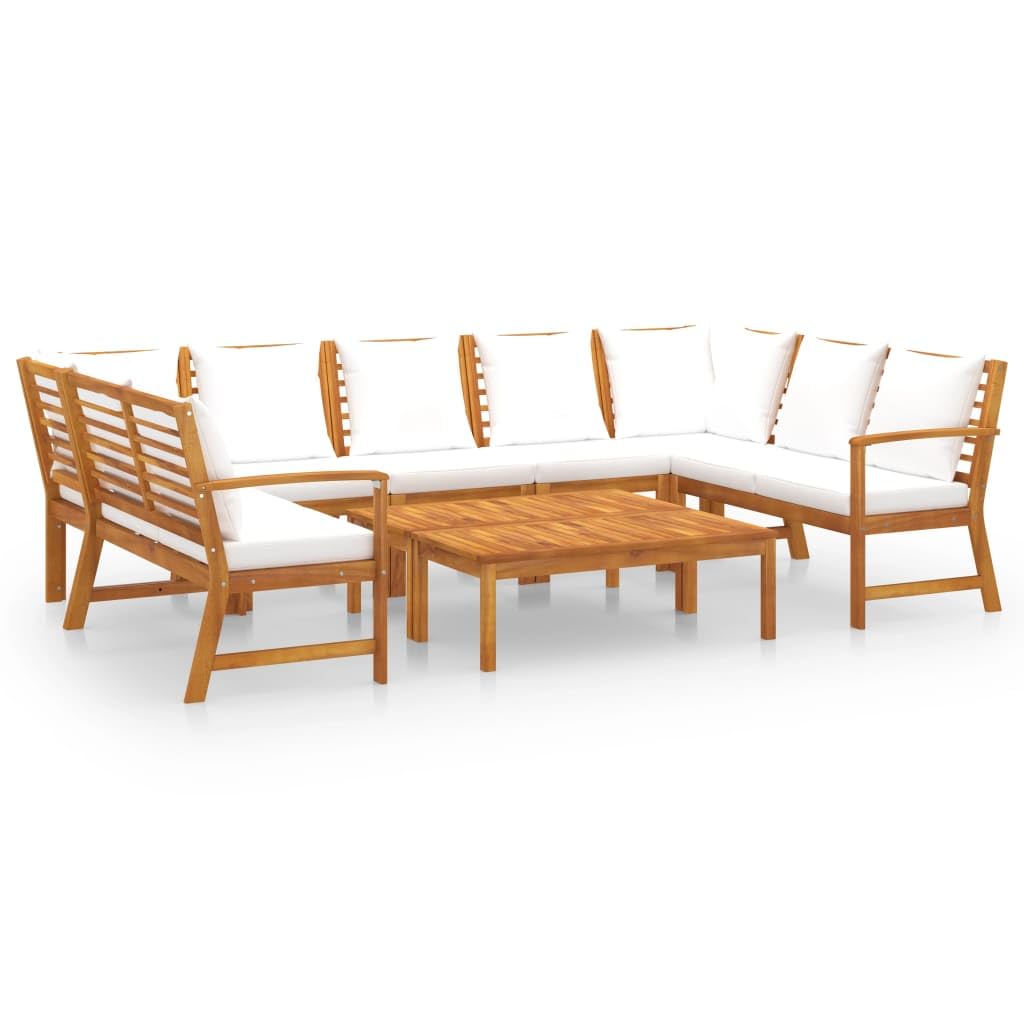 vidaXL Patio Lounge Set 9 Piece, Patio Furniture Set for Outdoor, Sectional Sofa with Cushions, Corner Sofa, Modern Style, Cream Solid Wood Acacia