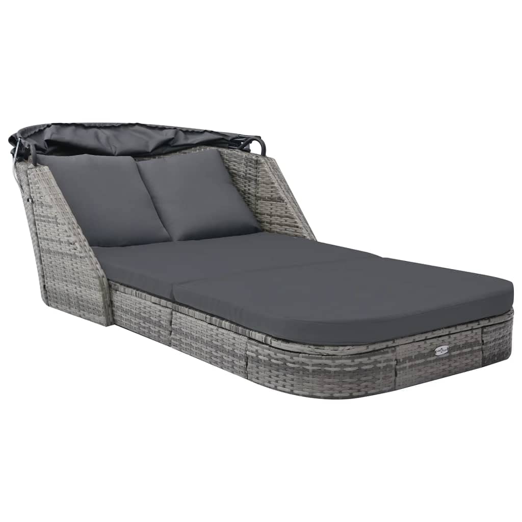 vidaXL Adjustable Sun Lounger with Canopy - Thumbnail 2