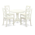 East West Furniture ANBO5-LWH-W 5 Piece Dinette Set for 4 Includes a Round Kitchen Table with Pedestal and 4 Dining Chairs, 36x36 Inch, Linen White