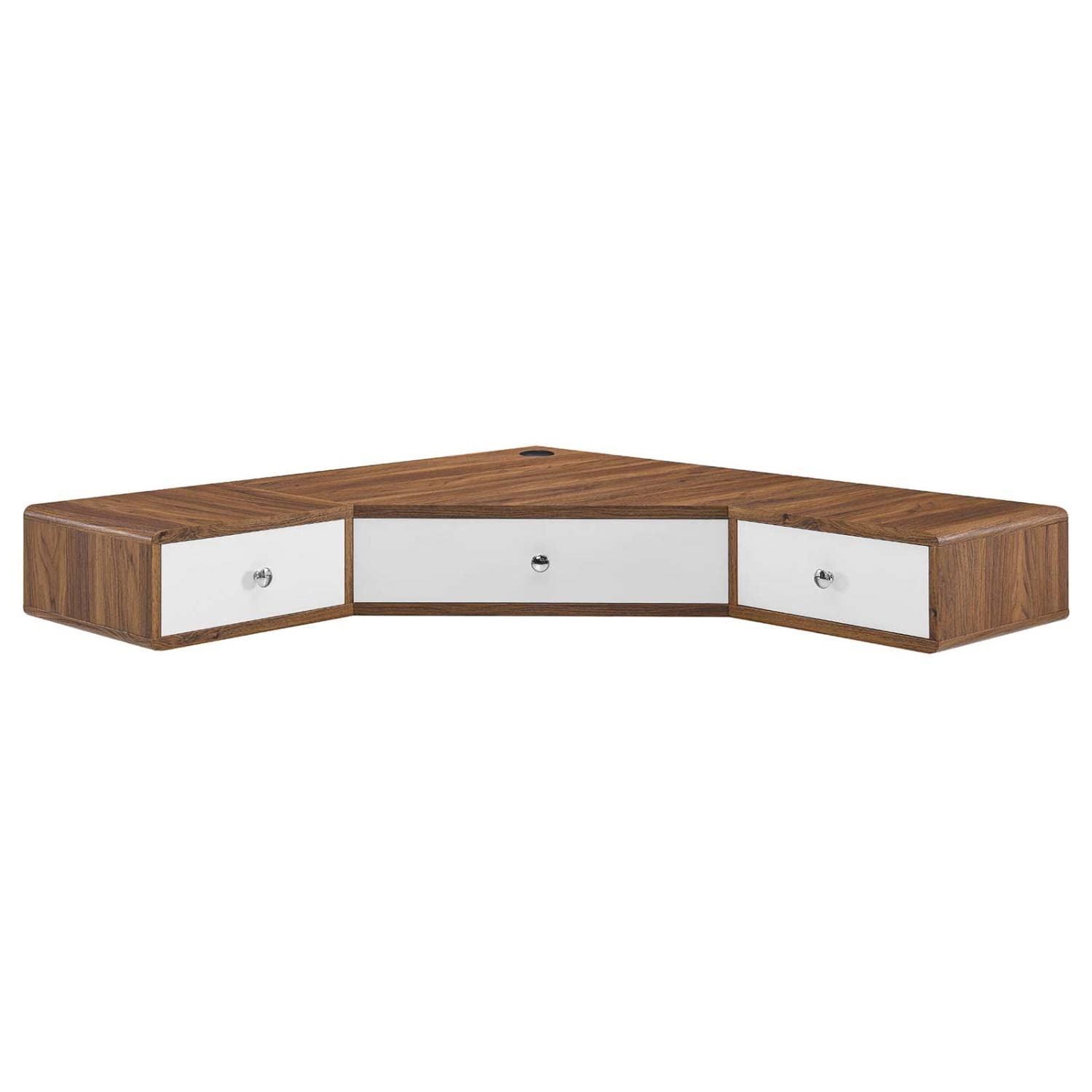 Modway Transmit 47" Wall Mount Corner Wood Office Desk in Walnut/White