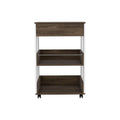 Modern Kitchen Cart 35" H, 4 Casters, 3 Shelves, White/Dark Walnut