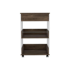 Modern Kitchen Cart 35" H, 4 Casters, 3 Shelves, White/Dark Walnut