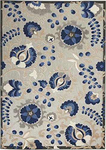 HomeRoots Natural/Blue 100% Polypropylene 5’ x 8’ Natural and Blue Indoor Outdoor Area Rug