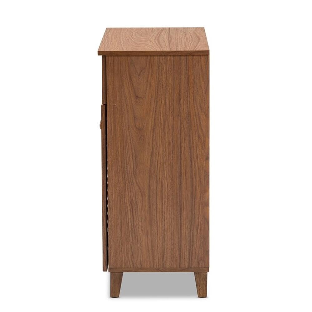 Baxton Studio Coolidge Modern and Contemporary Walnut Finished 4-Shelf Wood Shoe Storage Cabinet with Drawer
