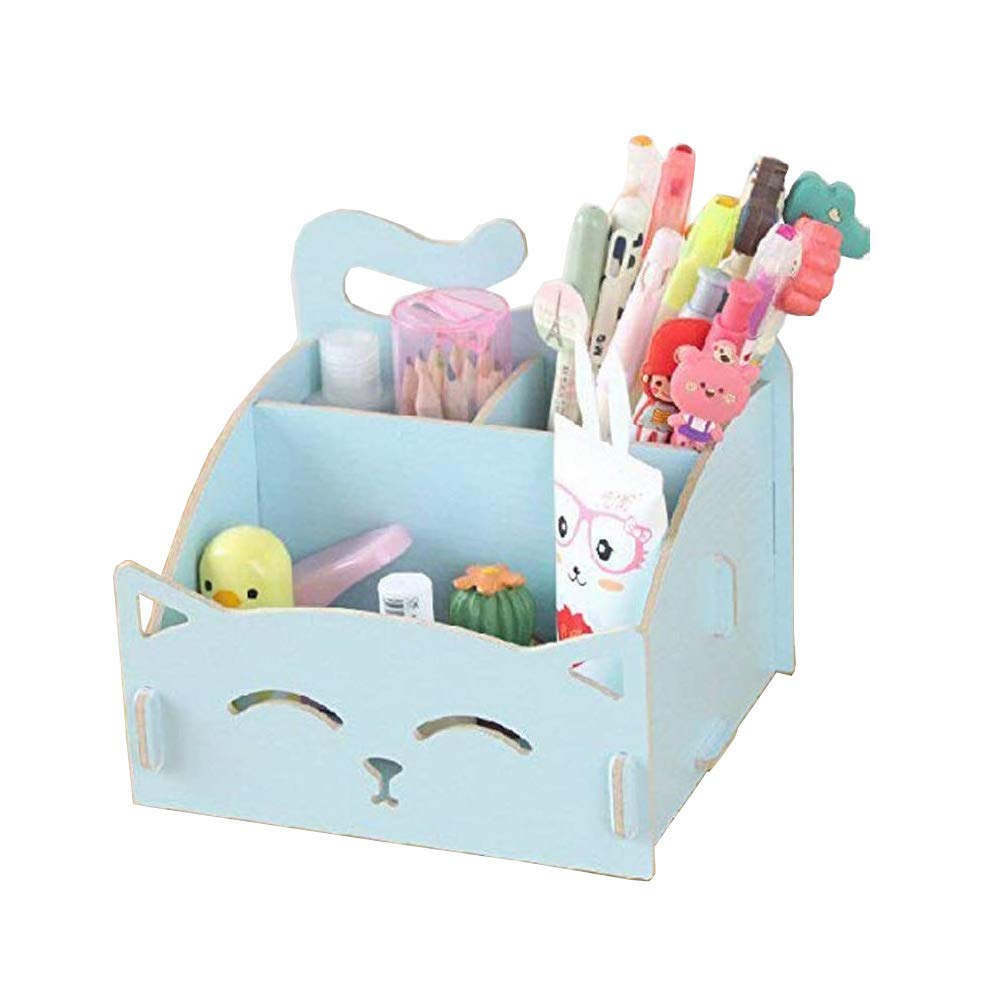Artkingdome Diy Artwork Cat Folding Collection Pen Pencil Holder Cosmetic Organizer Desk Storage Sorter Blue