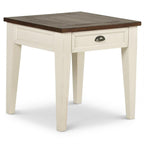 Steve Silver Cayla, Two-Tone Finish, Base, Top, Vintage Look Drawer End Table, 24" L x 24" W x 24" H, Dark oak, Antique white