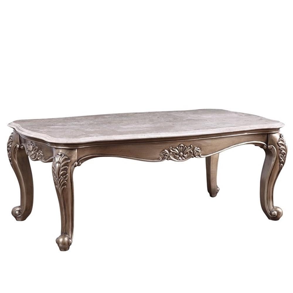 Acme Jayceon Rectangular Wooden Marble Top Coffee Table in Champagne Brown