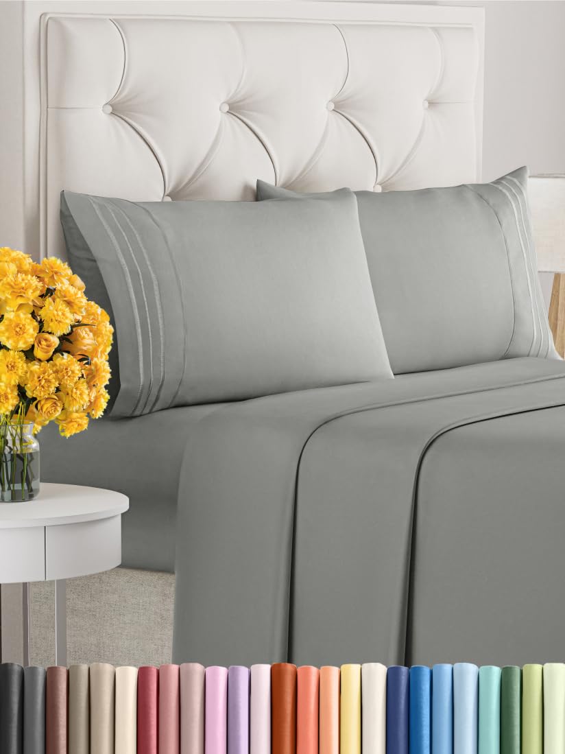 Full Size 4 Piece Sheet Set - Extra Soft, Breathable & Cooling Sheets - Hotel Luxury Durable Bed Sheets For Women & Men - Deep Pockets, Easy-Fit & Wrinkle-Free Sheets - Slate Grey Oeko-Tex Bed Sheets