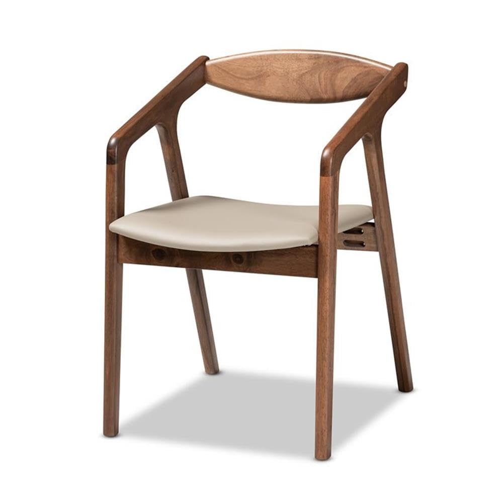 Baxton Studio Harland Mid-Century Modern Grey Faux Leather Upholstered and Walnut Brown Finished Wood 7-Piece Dining Set