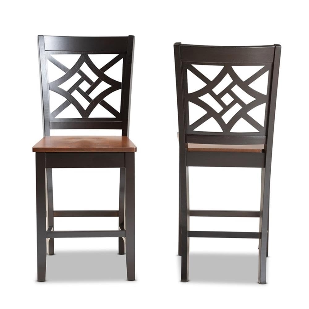 Baxton Studio Nicolette Modern and Contemporary Two-Tone Dark Brown and Walnut Brown Finished Wood 2-Piece Counter Stool Set