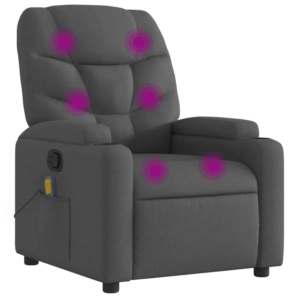 vidaXL Massage Recliner Chair - Manual, Vibrating, Dark Gray Fabric, Multi-Position, Foam Padded, Cup Holders, Solid Wood/Metal Frame for Office, Living Room, Bedroom