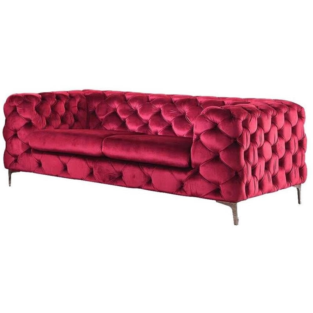 Acme Adam Velvet Tufted Upholstered Tuxedo Loveseat in Red