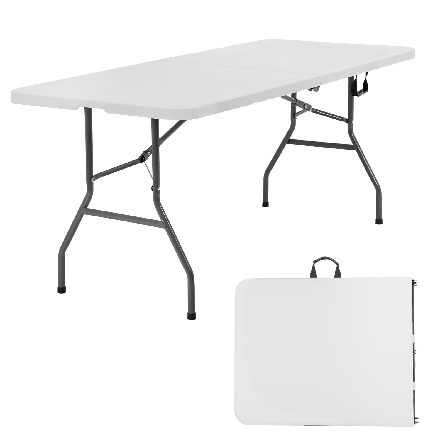 Paylesshere Folding Tables Plastic 6Ft Half Portable Foldable Table For For Parties Wedding Bbq Camping, White 6 Ft