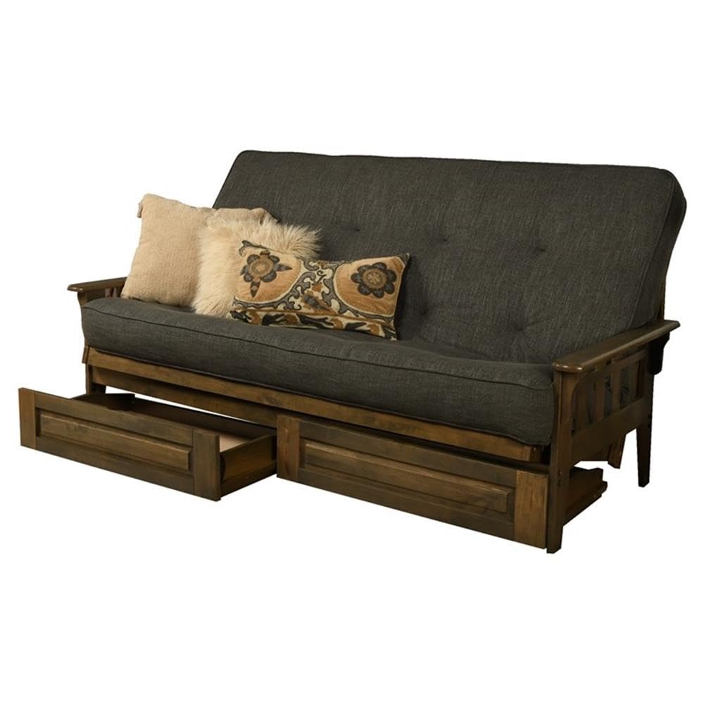 Kodiak Tucson Queen Futon Frame with Storage Drawers - Wood Futon Set with Mattress Included in Charcoal Color
