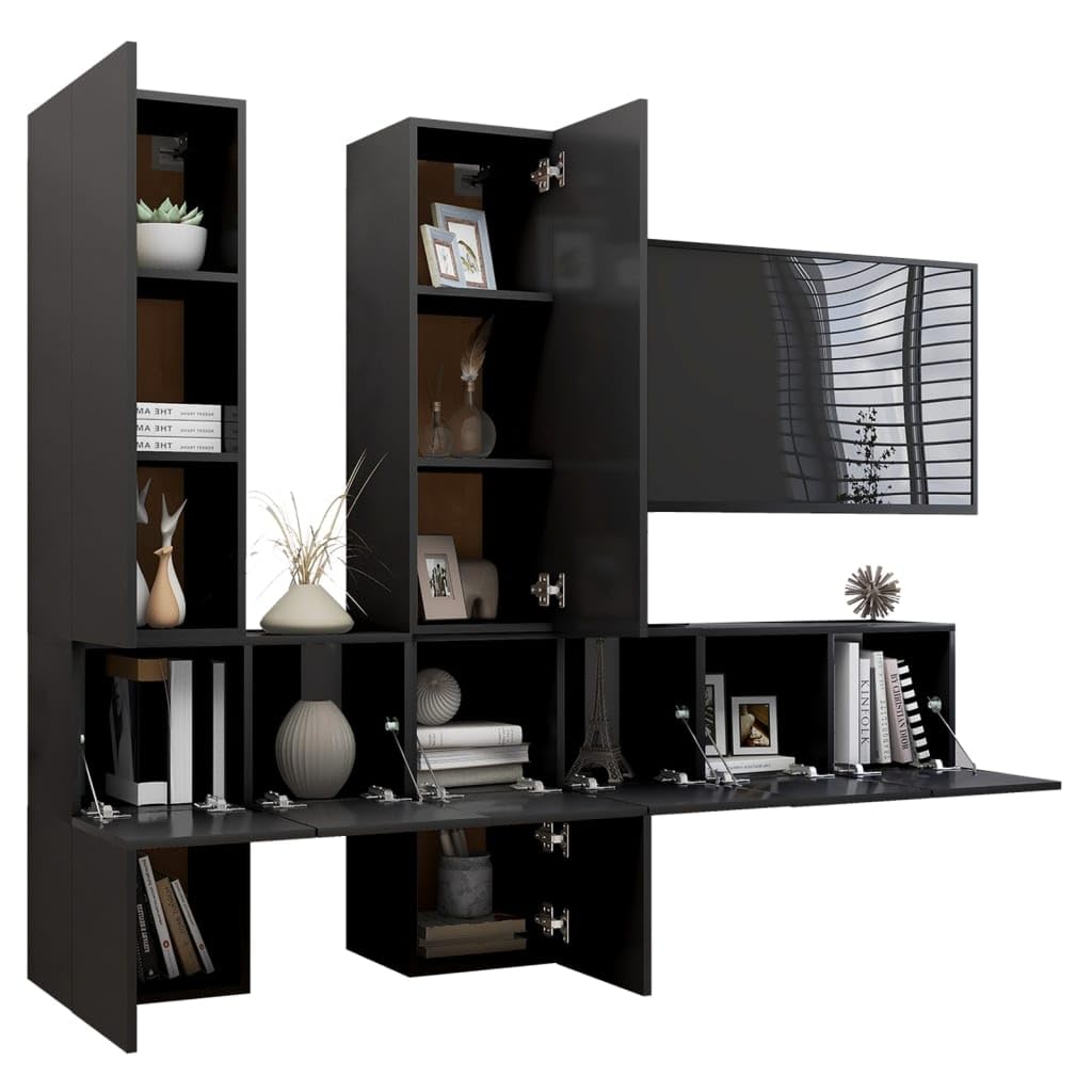 vidaXL TV Cabinet Set 7 Piece Home Indoor Living Room Hanging Wall-Mounted Stereo Plasma HiFi Cabinet TV Unit Furniture Gray Engineered Wood