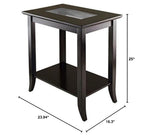 Genoa Rectangular End Table - Glass Inset, Shelf, Dark Espresso Finish - 23.94' W x 16.3' D x 25' H - Solid & Composite Wood - Assembly Required