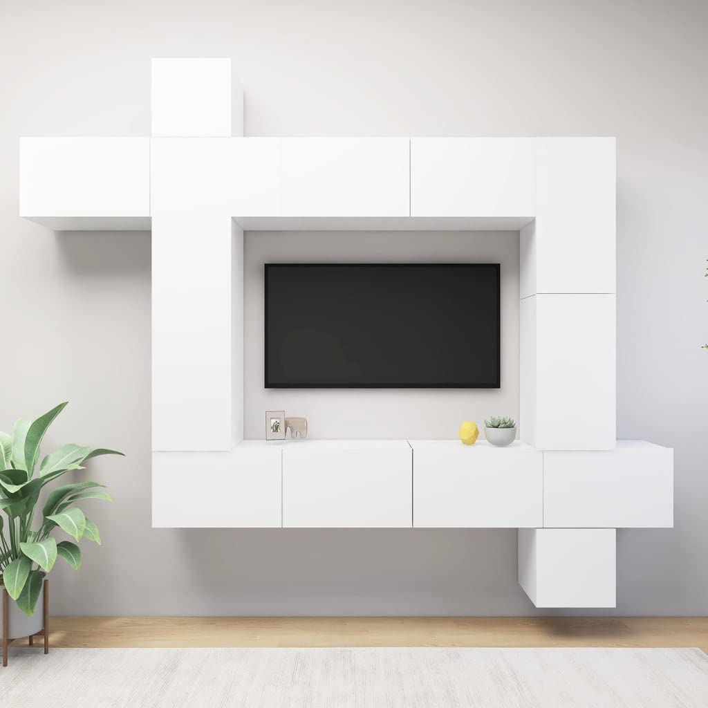 vidaXL TV Cabinet Set 9 Piece Home Living Room Bedroom Furniture HiFi Stereo Cabinet TV Stand Media Unit Entertainment Center Engineered Wood White
