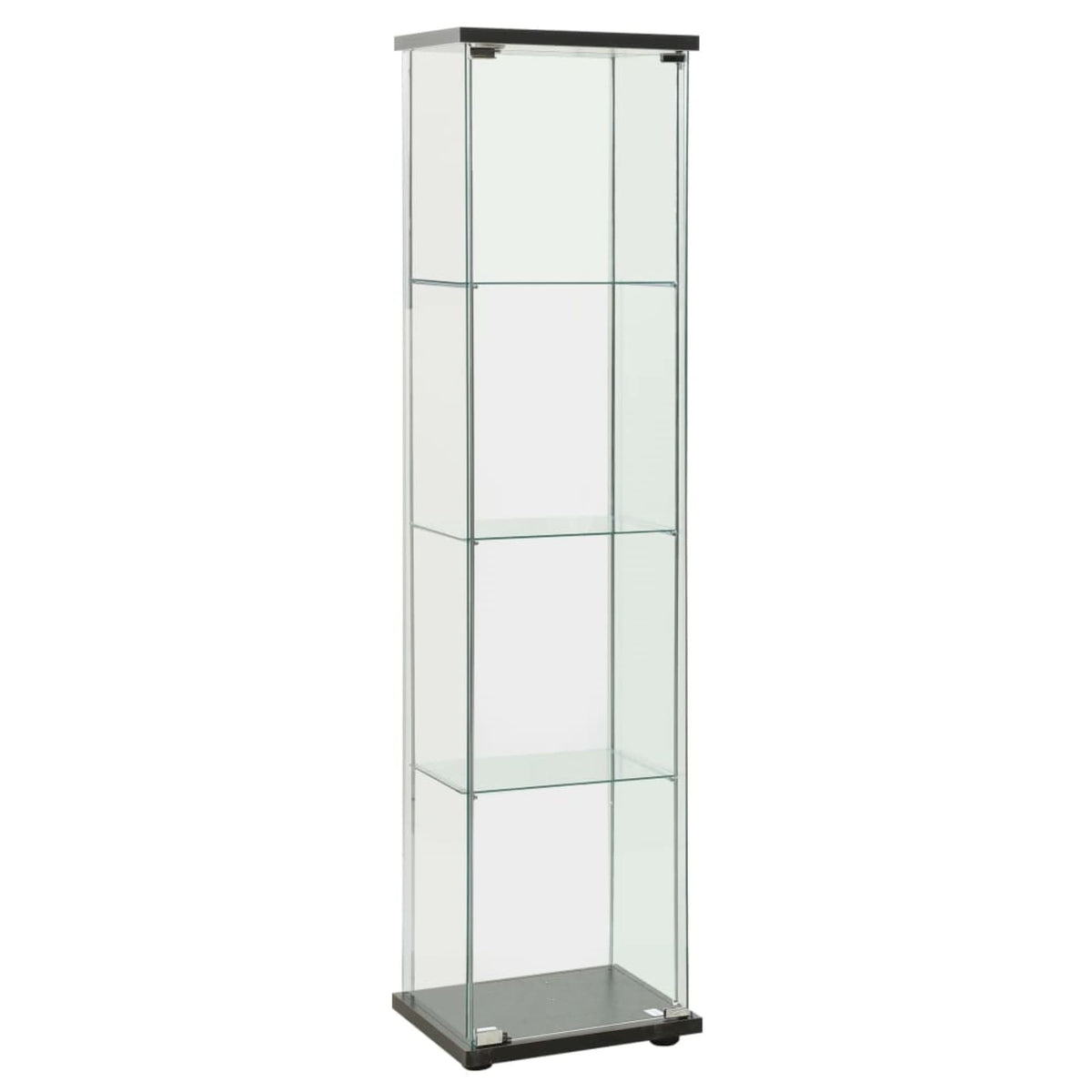 vidaXL Tempered Glass Storage Cabinet - Black & Transparent, 4-Layer Book Cabinet with Ample Storage, Easy Clean, Safety Compliant.