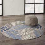 HomeRoots 5' X 7' Blue and Gray Floral Stain Resistant Indoor Outdoor Area Rug