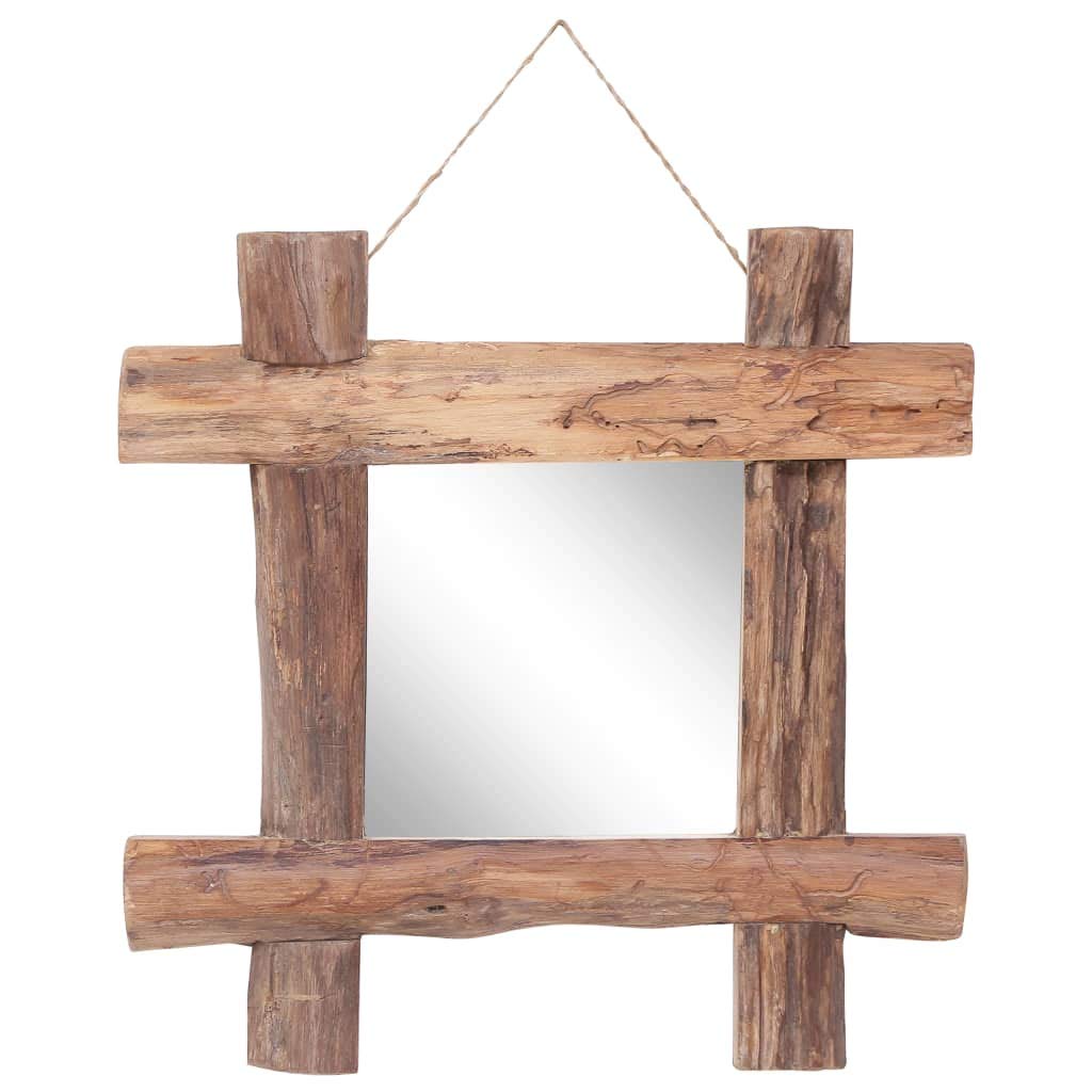 vidaXL Log Mirror – Solid Reclaimed Wood Accent Mirror with Natural Finish – Rustic Square Wall-Mounted Mirror for Bathroom, Bedroom, and Living Spaces – 19.7&quot;x19.7&quot;