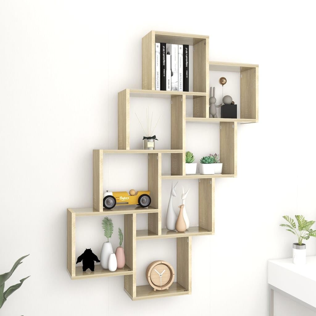 Vidaxl Wall Shelf Cube Sonoma Oak 90 X 15 X 119 Cm Particle Board
