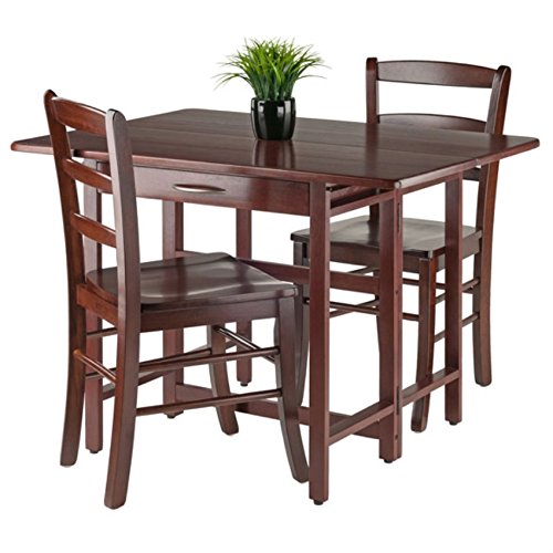 Taylor Drop Leaf Table Set: Versatile Dining & Gaming Solution | Solid Wood Construction | Walnut Finish | Includes Table & 2 Ladder Back Chairs