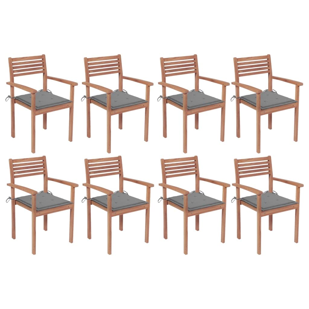 vidaXL Stackable Patio Chairs with Comfort Cushions - 8 pcs Durable Solid Teak Wood Garden Furniture with Fine Sanded Finish