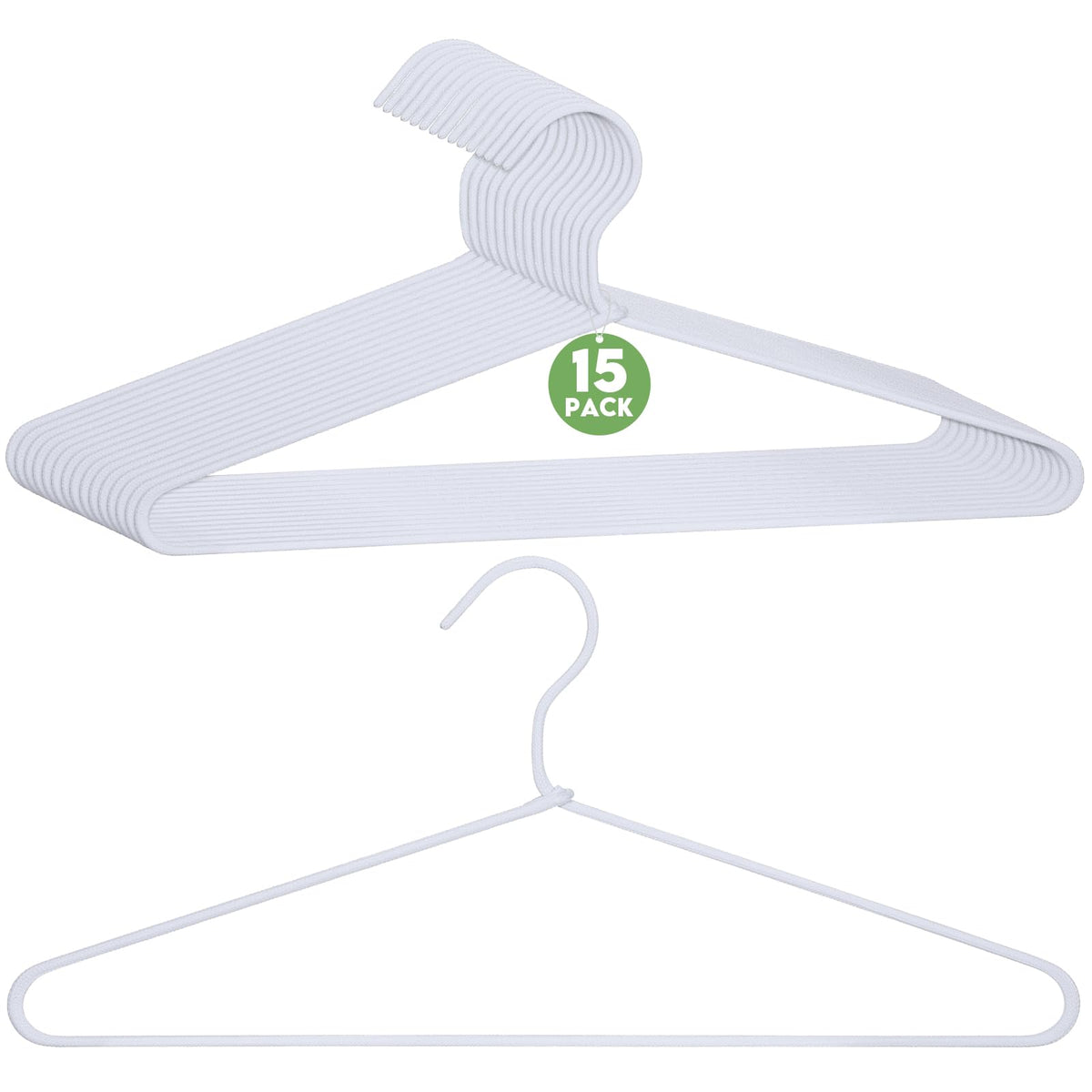 GlikCeil 15 Pcs Fabric Wrapped Metal Hangers Covered Wire, White, Basic