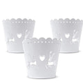Deer Holiday Candle Holders - Set of 3 - White Metal Holder with Glass Inserts - Reindeer and Heart Cut Outs - Christmas D  cor 