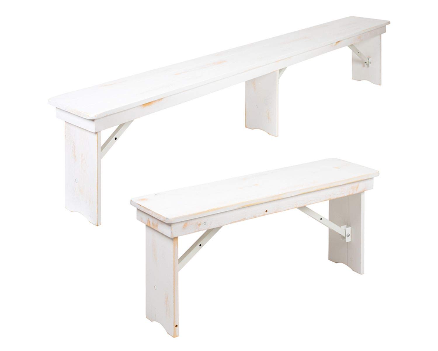 Flash Furniture Hercules Series 9' X 40&quot; Antique Rustic White Folding Farm Table And Four Bench Set
